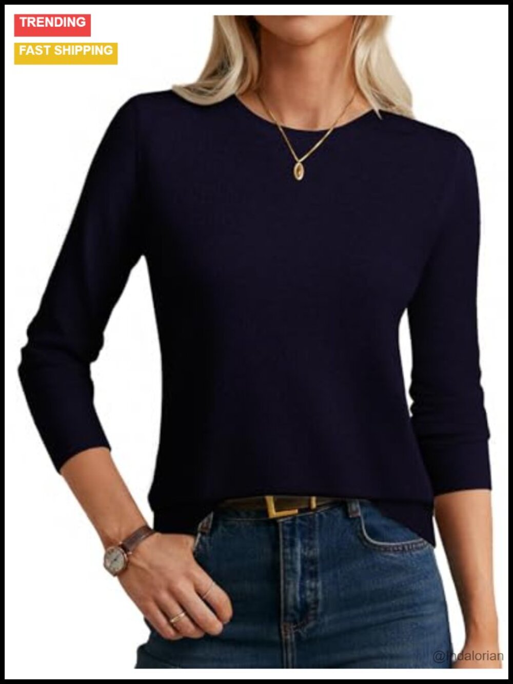 Merino Wool Cashmere Blend Lightweight Fitted Pullover Sweater